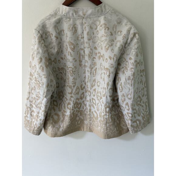 Chicos Jacket Womens Size 3 XL Animal Print Linen Moto Blazer Leopard Open Boho - Picture 8 of 8